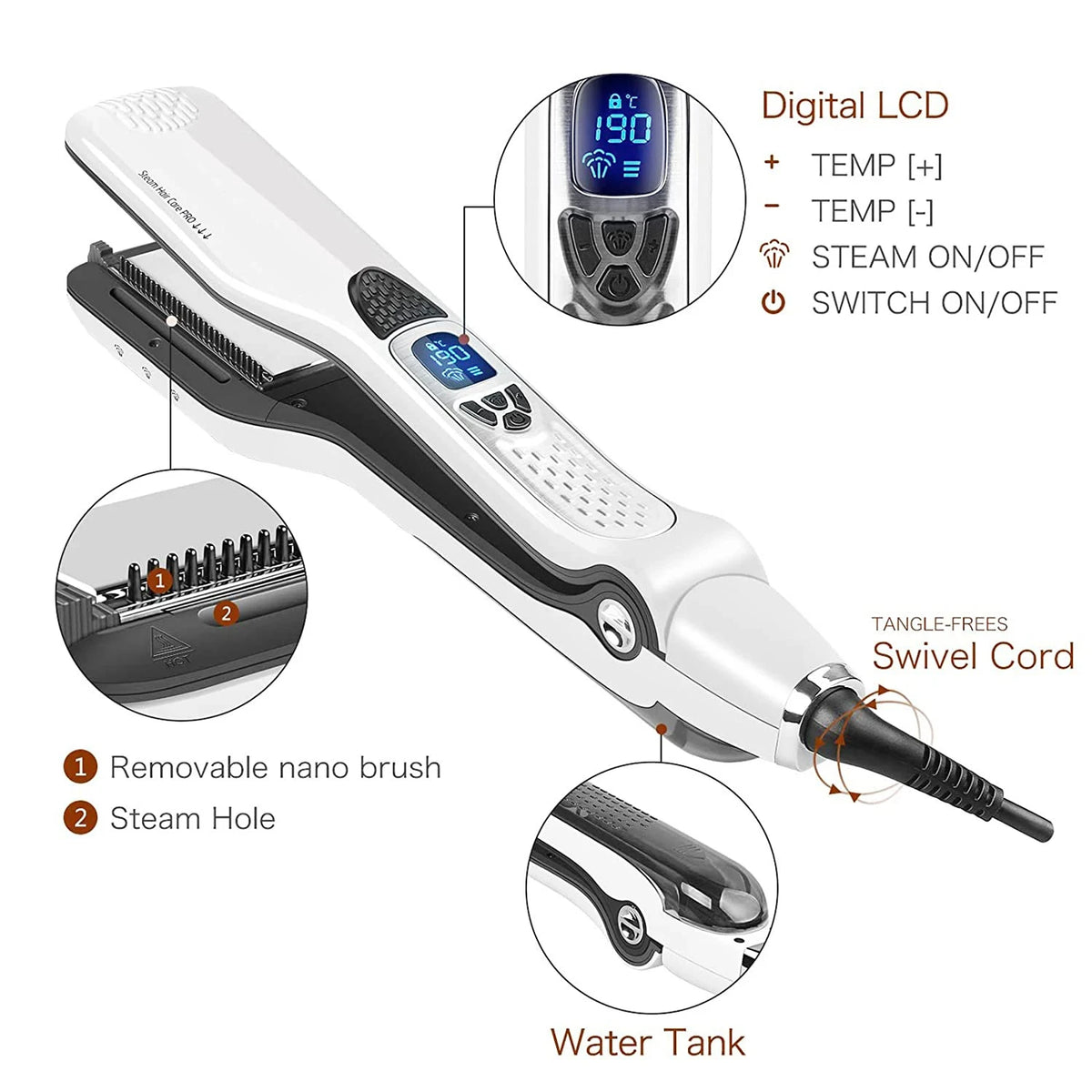 Professional Steam Hair Straightener Brush